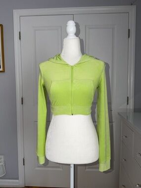 Sugar And Vapor Neon Green Cropped Zip Hoodie